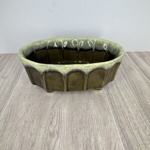 Hull USA F9 Green Drip Glaze Oval Planter Vintage Pottery Bowl USA